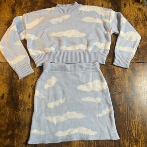 Cloud Patterned Sweater and Skirt Set